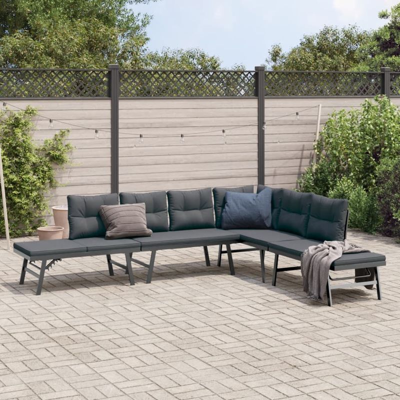 Casa si Gradina - Gradina si terasa - Mobilier exterior - Bancute de gradina - Banci de gradina cu perne 4 buc negru otel vopsit electrostatic - Infinity.ro