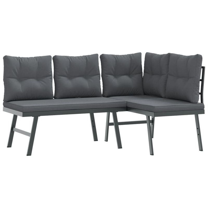 Casa si Gradina - Gradina si terasa - Mobilier exterior - Bancute de gradina - Banci de gradina cu perne 4 buc negru otel vopsit electrostatic - Infinity.ro