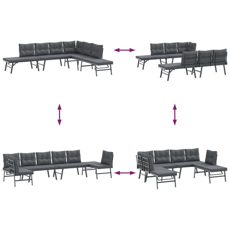 Casa si Gradina - Gradina si terasa - Mobilier exterior - Bancute de gradina - Banci de gradina cu perne 4 buc negru otel vopsit electrostatic - Infinity.ro