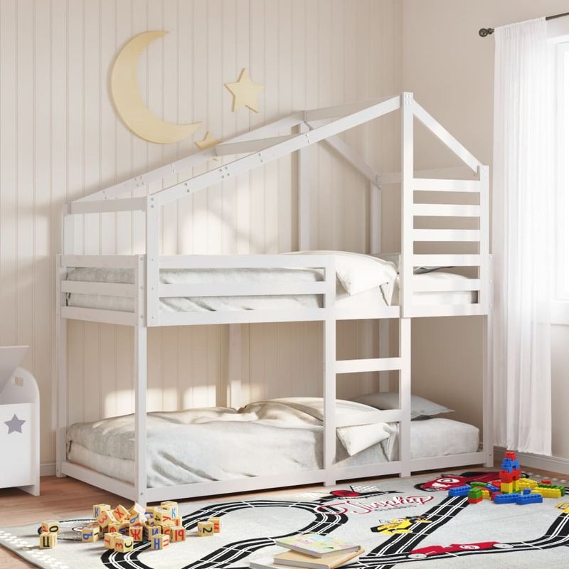 Casa si Gradina - Mobilier - Paturi si accesorii - Paturi - Pat supraetajat cu acoperis, alb, 90x190 cm, lemn masiv de pin - Infinity.ro