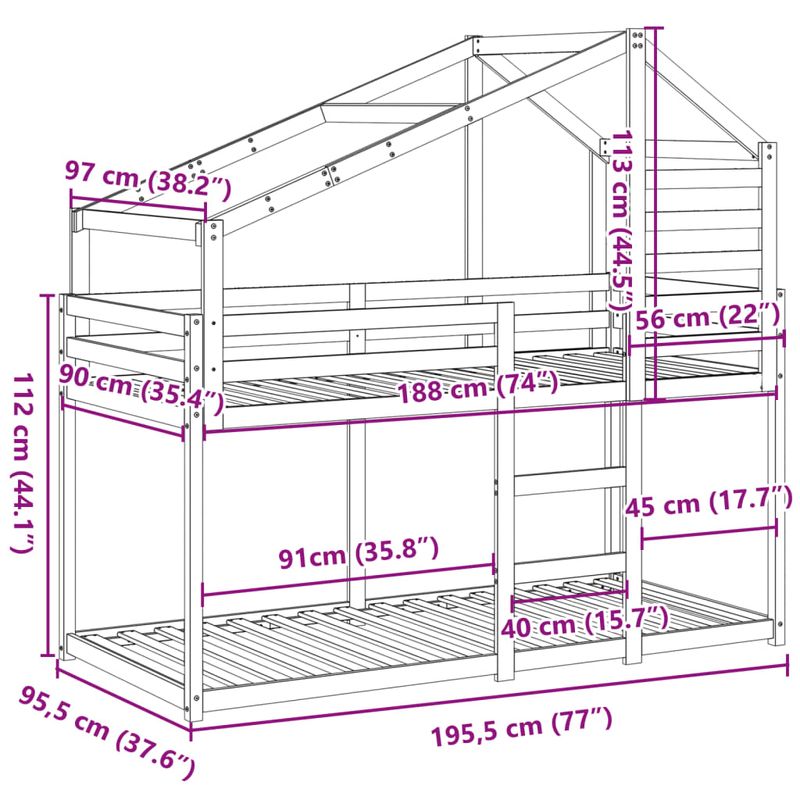 Casa si Gradina - Mobilier - Paturi si accesorii - Paturi - Pat supraetajat cu acoperis, alb, 90x190 cm, lemn masiv de pin - Infinity.ro