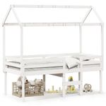 Casa si Gradina - Mobilier - Paturi si accesorii - Paturi - Pat inalt cu acoperis, alb, 90x190 cm, lemn masiv de pin - Infinity.ro