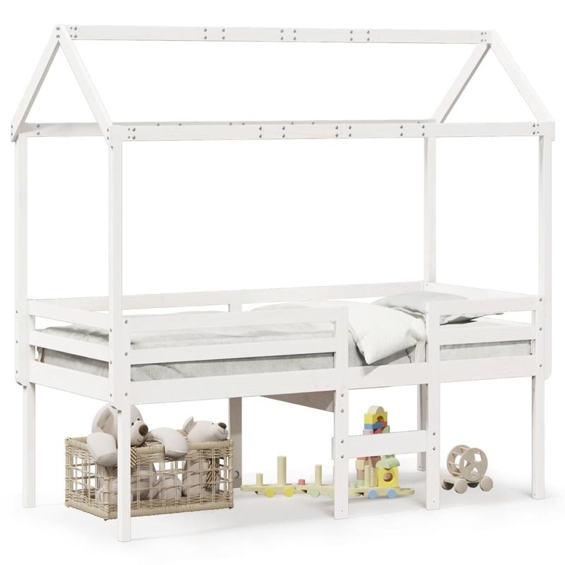 Casa si Gradina - Mobilier - Paturi si accesorii - Paturi - Pat inalt cu acoperis, alb, 90x190 cm, lemn masiv de pin - Infinity.ro