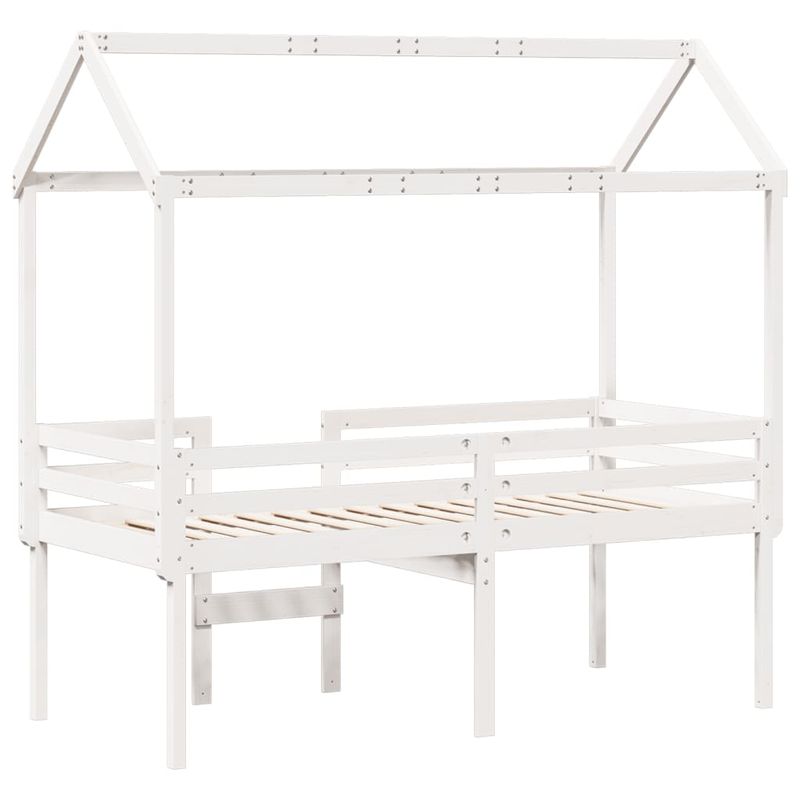 Casa si Gradina - Mobilier - Paturi si accesorii - Paturi - Pat inalt cu acoperis, alb, 90x190 cm, lemn masiv de pin - Infinity.ro