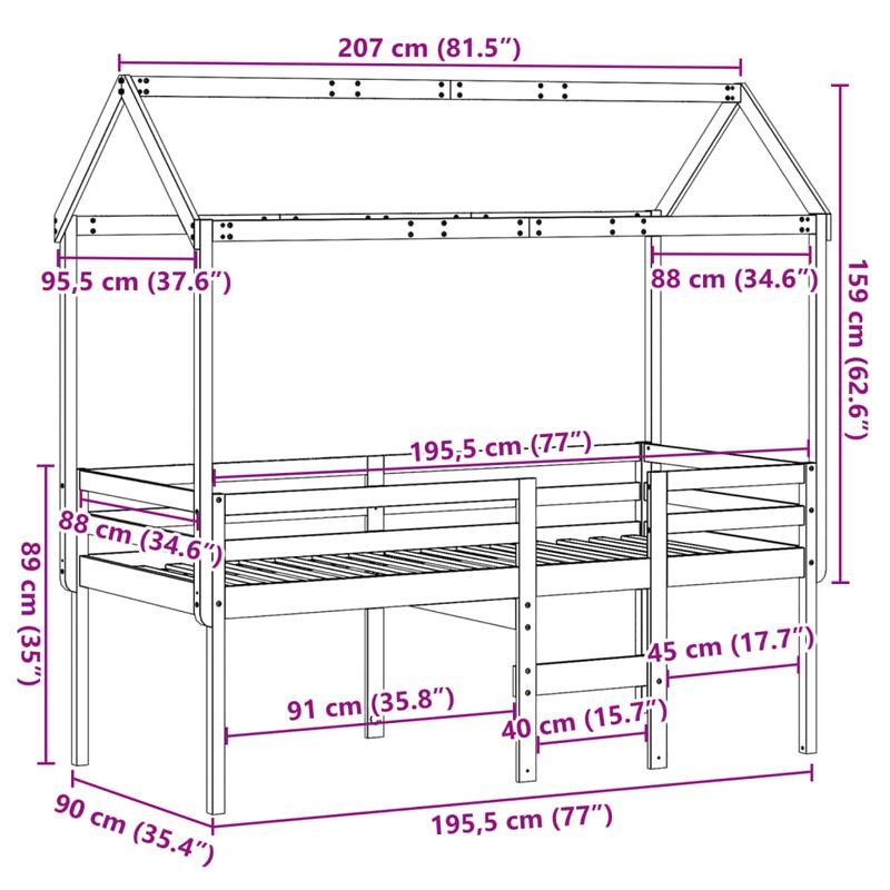 Casa si Gradina - Mobilier - Paturi si accesorii - Paturi - Pat inalt cu acoperis, alb, 90x190 cm, lemn masiv de pin - Infinity.ro