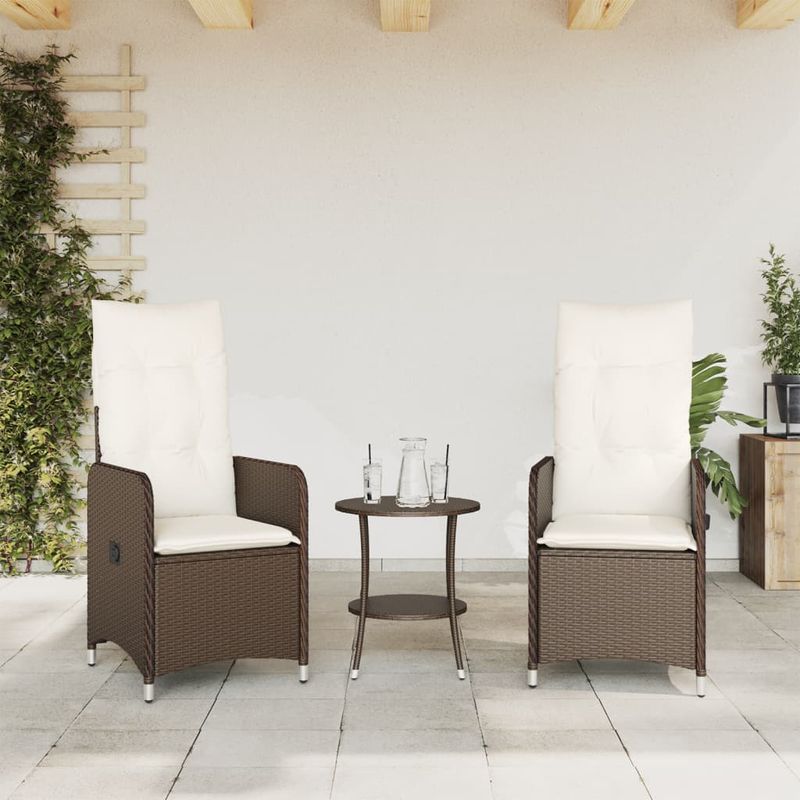 Casa si Gradina - Gradina si terasa - Mobilier exterior - Scaune si sezlonguri gradina - Scaune de gradina rabatabile, 2 buc., cu perne, maro, poliratan - Infinity.ro
