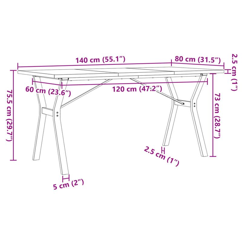 Casa si Gradina - Mobilier - Mese si birouri - Mese bucatarie si dining - Masa bucatarie, cadru Y, 140x80x75,5 cm lemn masiv pin si fonta - Infinity.ro