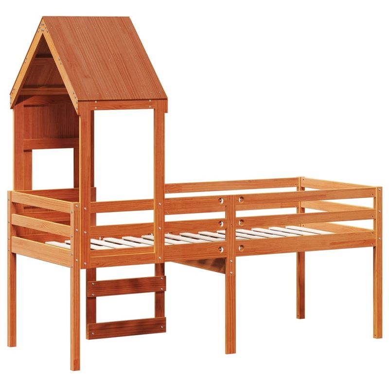 Casa si Gradina - Mobilier - Paturi si accesorii - Paturi - Pat inalt cu acoperis, maro ceruit, 75x190 cm, lemn masiv pin - Infinity.ro