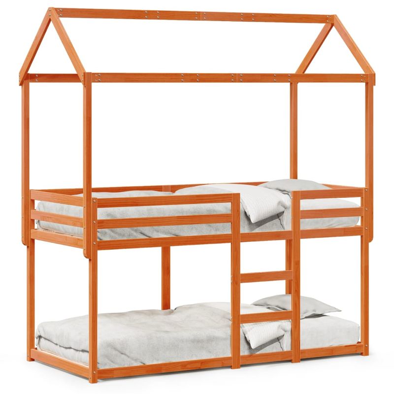 Casa si Gradina - Mobilier - Paturi si accesorii - Paturi - Pat supraetajat cu acoperis maro ceruit 90x200cm lemn masiv pin - Infinity.ro