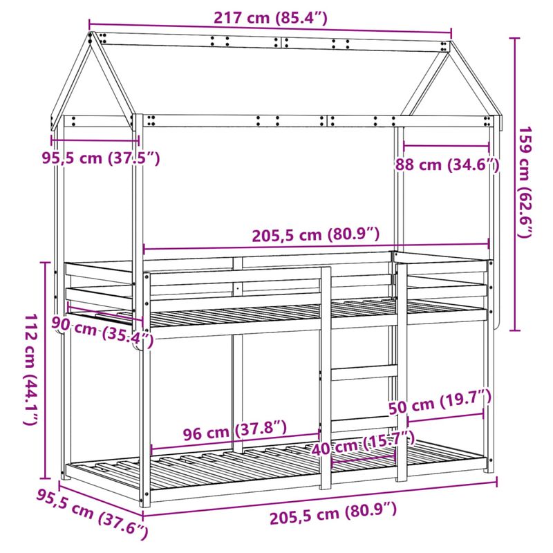 Casa si Gradina - Mobilier - Paturi si accesorii - Paturi - Pat supraetajat cu acoperis maro ceruit 90x200cm lemn masiv pin - Infinity.ro