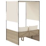 Casa si Gradina - Gradina si terasa - Mobilier exterior - Scaune si sezlonguri gradina - Sezlong de plaja dublu cu acoperis si perdele, bej, poliratan - Infinity.ro