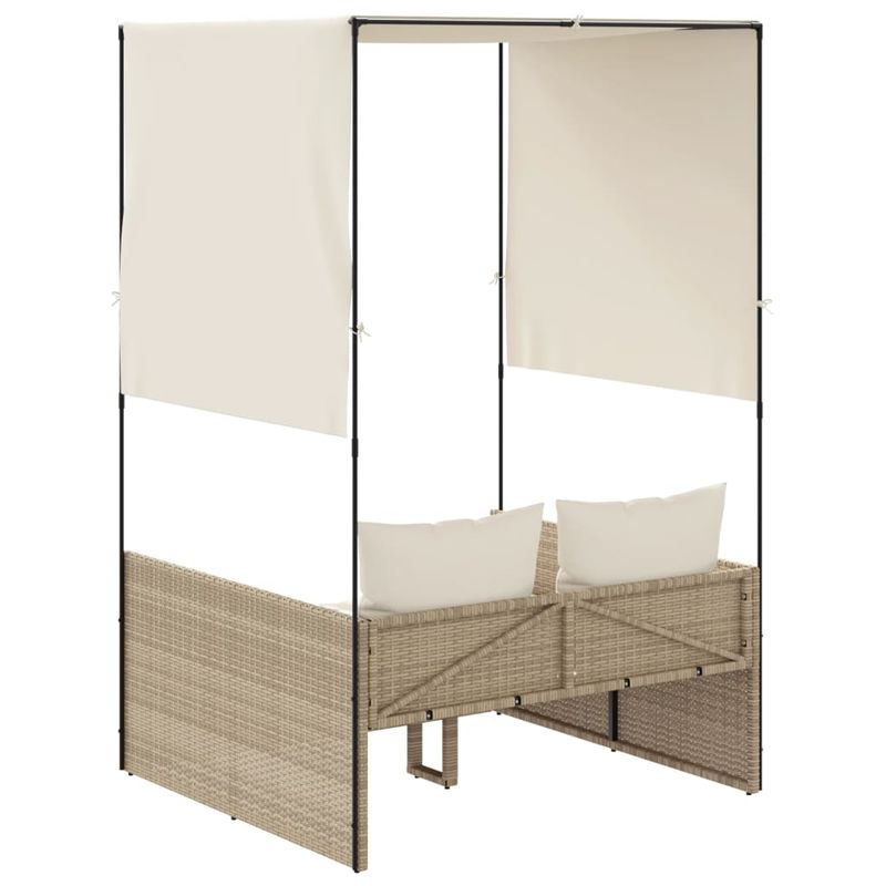 Casa si Gradina - Gradina si terasa - Mobilier exterior - Scaune si sezlonguri gradina - Sezlong de plaja dublu cu acoperis si perdele, bej, poliratan - Infinity.ro