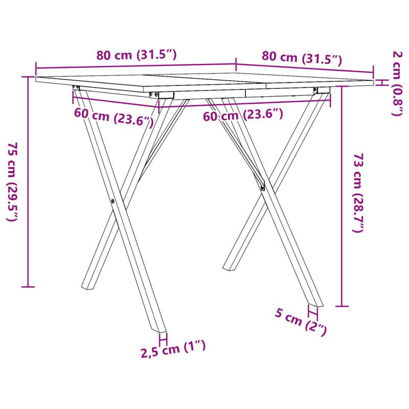 Casa si Gradina - Mobilier - Mese si birouri - Mese bucatarie si dining - Masa de bucatarie, cadru X, 80x80x75 cm lemn masiv pin si fonta - Infinity.ro