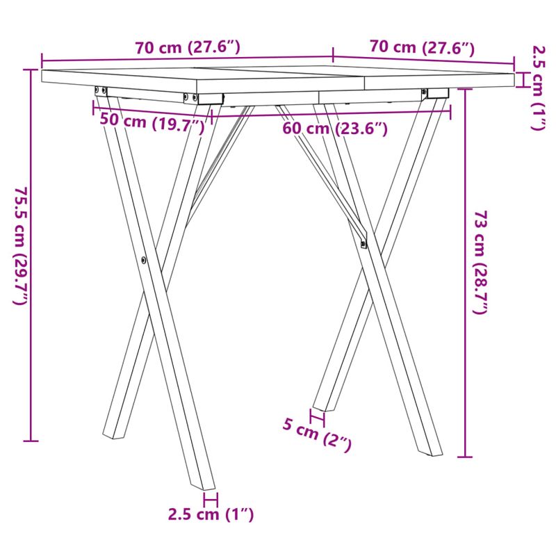 Casa si Gradina - Mobilier - Mese si birouri - Mese bucatarie si dining - Masa bucatarie, cadru X, 70x70x75,5 cm lemn masiv pin si fonta - Infinity.ro