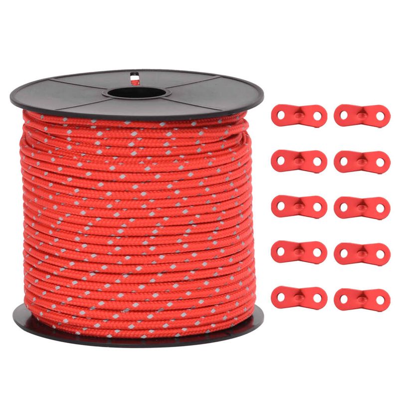 Sport si Outdoor - Camping - Accesorii corturi - Funie pentru cort cu benzi reflectorizante și chei, 50 m, 4 mm, roșu - Infinity.ro