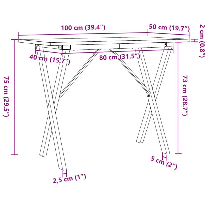 Casa si Gradina - Mobilier - Mese si birouri - Mese bucatarie si dining - Masa de bucatarie, cadru X, 100x50x75cm lemn masiv pin si fonta - Infinity.ro