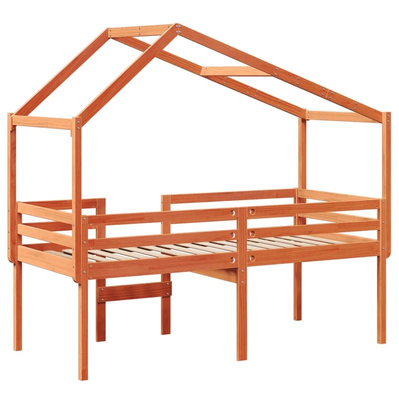 Casa si Gradina - Mobilier - Paturi si accesorii - Paturi - Pat inalt cu acoperis, maro ceruit, 75x190 cm, lemn masiv pin - Infinity.ro
