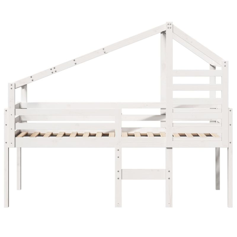 Casa si Gradina - Mobilier - Paturi si accesorii - Paturi - Pat inalt cu acoperis, alb, 75x190 cm, lemn masiv de pin - Infinity.ro