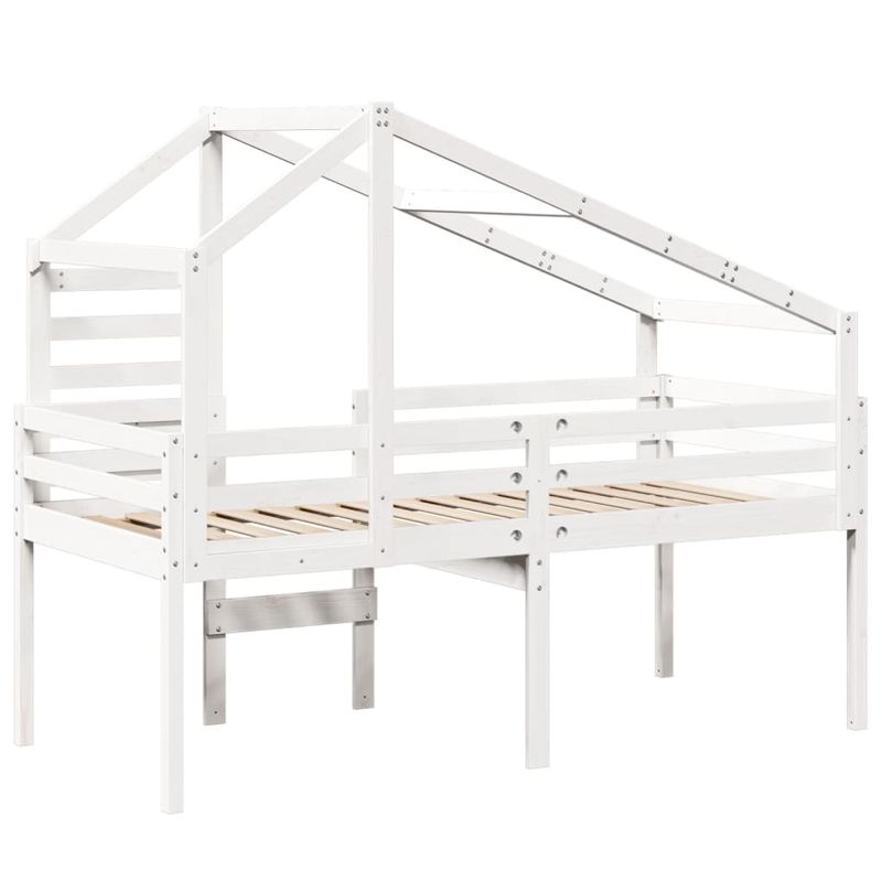 Casa si Gradina - Mobilier - Paturi si accesorii - Paturi - Pat inalt cu acoperis, alb, 75x190 cm, lemn masiv de pin - Infinity.ro