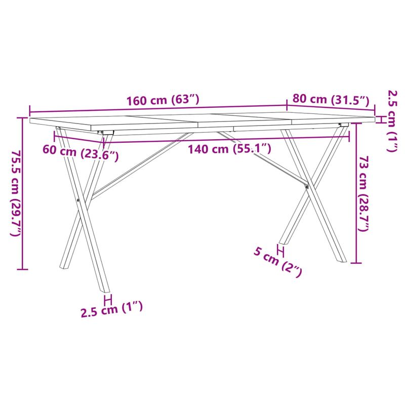 Casa si Gradina - Mobilier - Mese si birouri - Mese bucatarie si dining - Masa bucatarie, cadru X, 160x80x75,5 cm lemn masiv pin si fonta - Infinity.ro