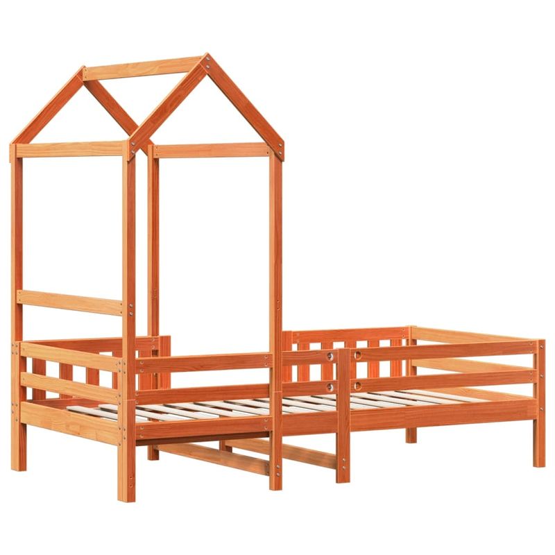 Casa si Gradina - Mobilier - Paturi si accesorii - Paturi - Cadru de pat cu acoperis maro ceruit 100x200 cm lemn masiv pin - Infinity.ro