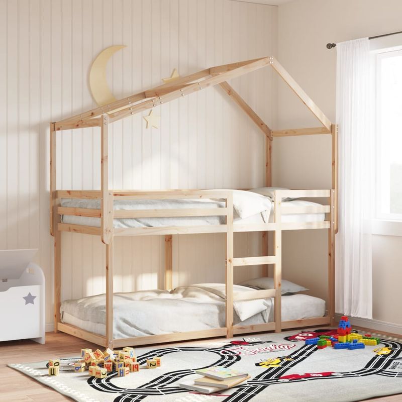 Casa si Gradina - Mobilier - Paturi si accesorii - Paturi - Pat supraetajat cu acoperis, alb, 75x190 cm, lemn masiv de pin - Infinity.ro