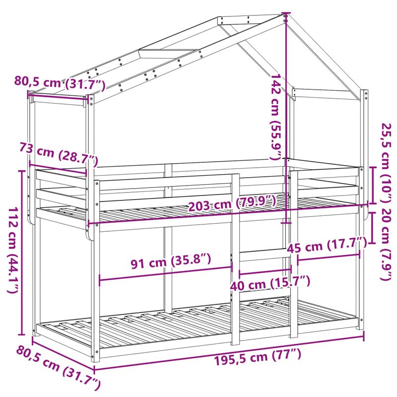 Casa si Gradina - Mobilier - Paturi si accesorii - Paturi - Pat supraetajat cu acoperis, alb, 75x190 cm, lemn masiv de pin - Infinity.ro