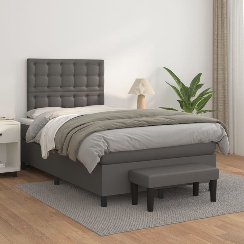 Casa si Gradina - Mobilier - Paturi si accesorii - Paturi - Pat box spring cu saltea, gri, 120x200 cm, piele ecologica - Infinity.ro