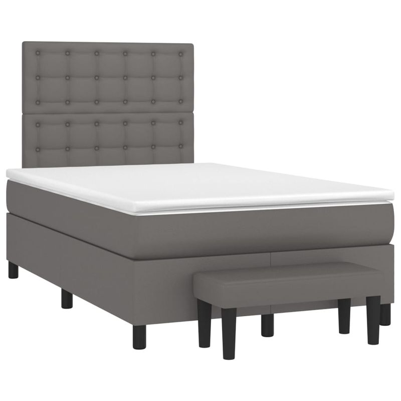 Casa si Gradina - Mobilier - Paturi si accesorii - Paturi - Pat box spring cu saltea, gri, 120x200 cm, piele ecologica - Infinity.ro