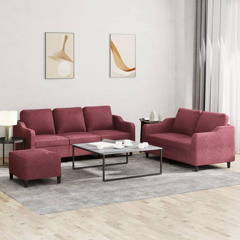 Casa si Gradina - Mobilier - Seturi de mobilier - Seturi living - Set canapea cu perne, 3 piese, rosu vin, material textil - Infinity.ro