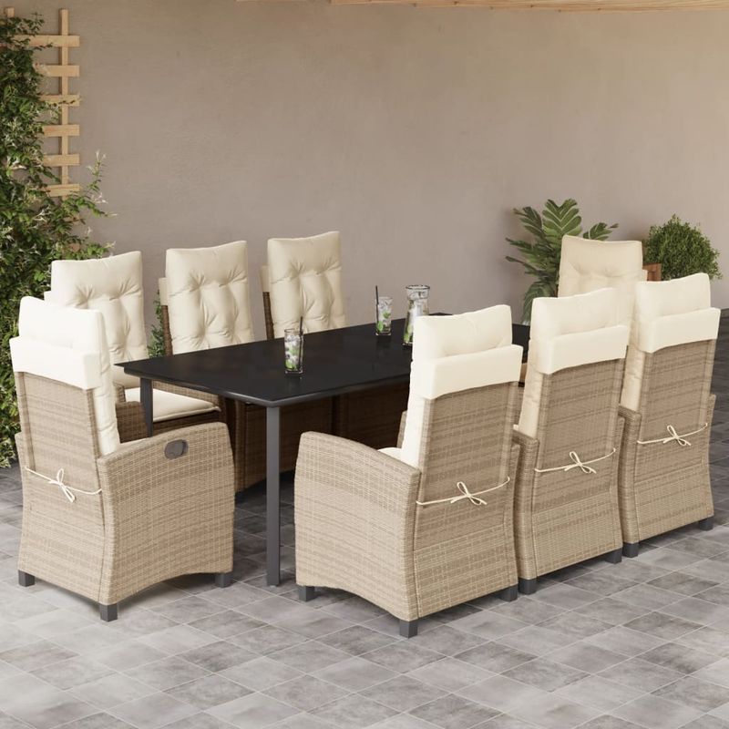 Casa si Gradina - Gradina si terasa - Mobilier exterior - Seturi mobila gradina - Set de masa pentru gradina, 9 piese, cu perne, bej, poliratan - Infinity.ro