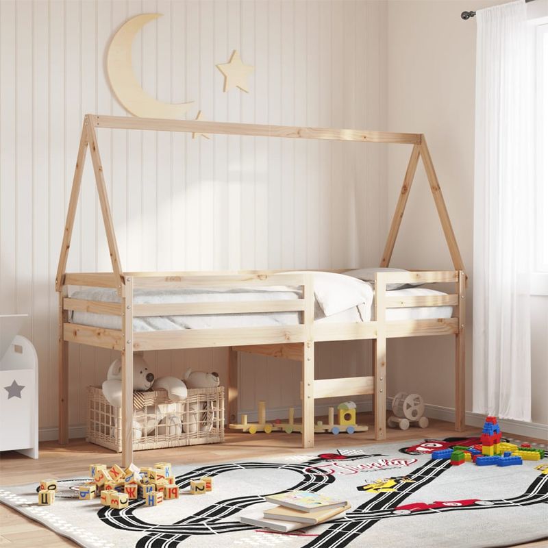 Casa si Gradina - Mobilier - Paturi si accesorii - Paturi - Pat inalt cu acoperis, 75x190 cm, lemn masiv de pin - Infinity.ro