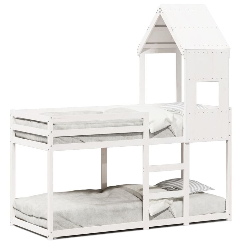 Casa si Gradina - Mobilier - Paturi si accesorii - Paturi - Pat supraetajat cu acoperis, alb, 90x190 cm, lemn masiv de pin - Infinity.ro