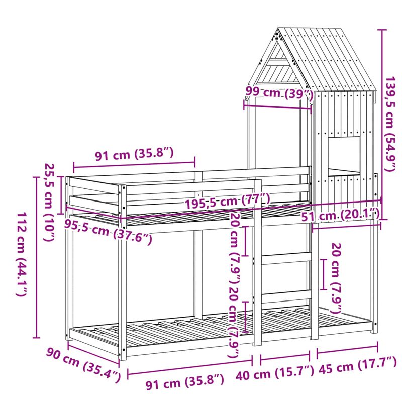 Casa si Gradina - Mobilier - Paturi si accesorii - Paturi - Pat supraetajat cu acoperis, alb, 90x190 cm, lemn masiv de pin - Infinity.ro