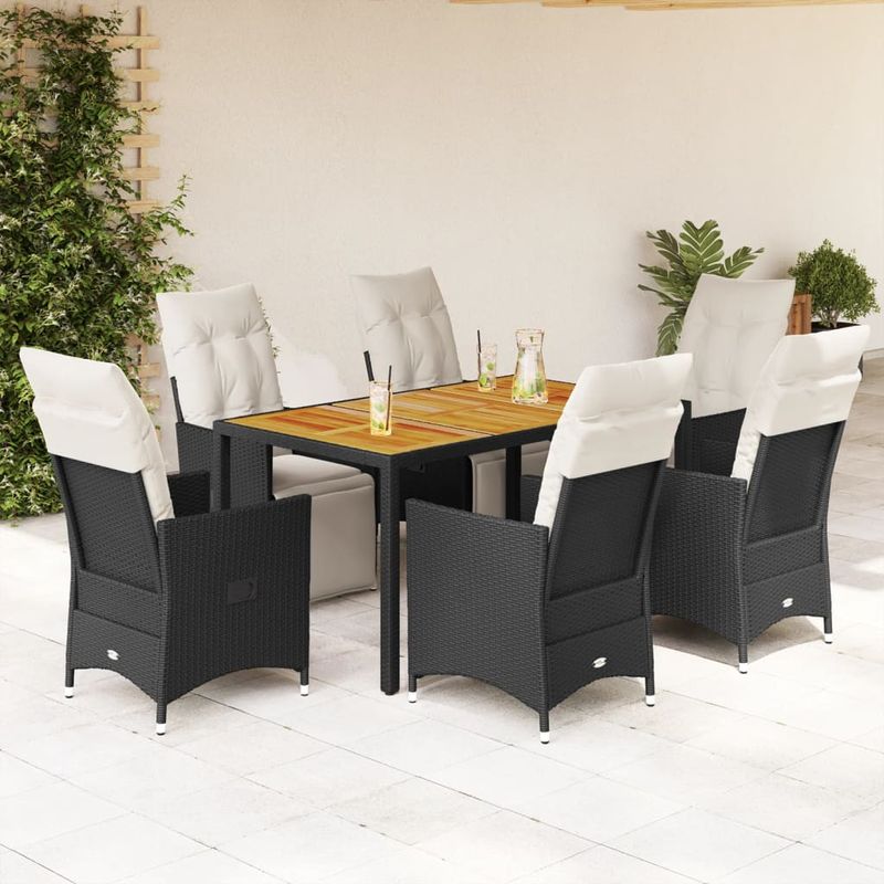 Casa si Gradina - Gradina si terasa - Mobilier exterior - Seturi mobila gradina - Set mobilier de gradina cu perne, 7 piese, negru, poliratan - Infinity.ro
