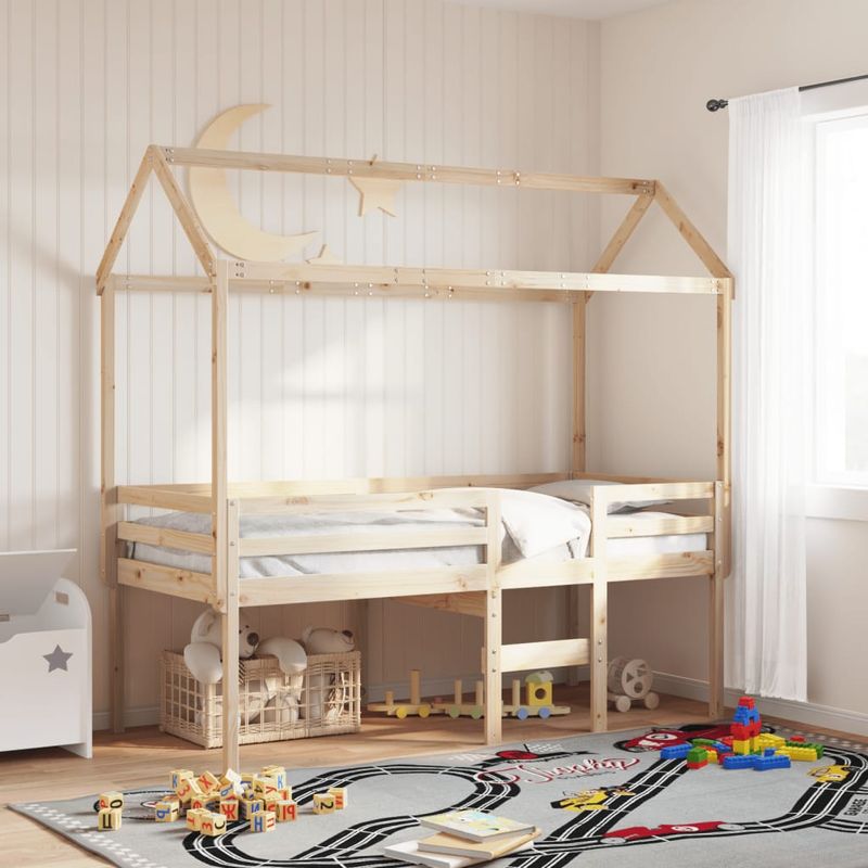 Casa si Gradina - Mobilier - Paturi si accesorii - Paturi - Pat inalt cu acoperis, 75x190 cm, lemn masiv de pin - Infinity.ro