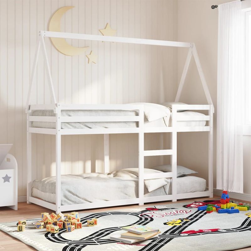 Casa si Gradina - Mobilier - Paturi si accesorii - Paturi - Pat supraetajat cu acoperis, alb, 75x190 cm, lemn masiv de pin - Infinity.ro