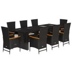 Casa si Gradina - Gradina si terasa - Mobilier exterior - Seturi mobila gradina - Set mobilier de gradina cu perne, 9 piese, negru, poliratan - Infinity.ro