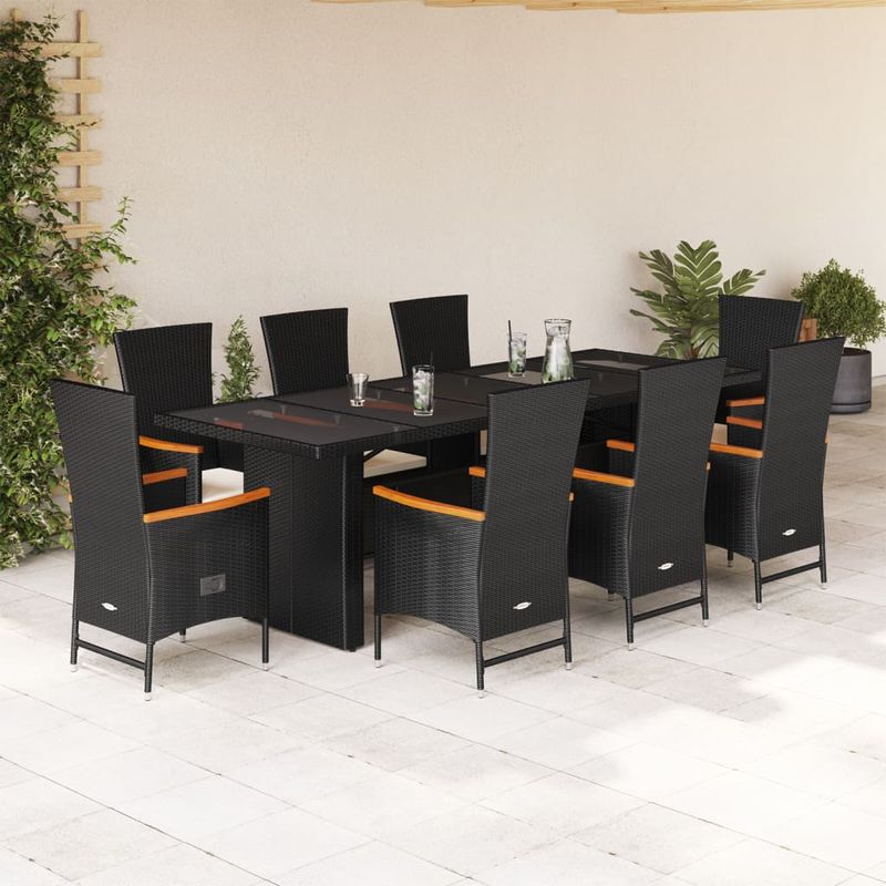 Casa si Gradina - Gradina si terasa - Mobilier exterior - Seturi mobila gradina - Set mobilier de gradina cu perne, 9 piese, negru, poliratan - Infinity.ro