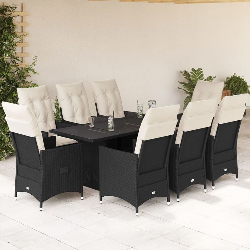 Casa si Gradina - Gradina si terasa - Mobilier exterior - Seturi mobila gradina - Set mobilier de gradina cu perne, 9 piese, negru, poliratan - Infinity.ro