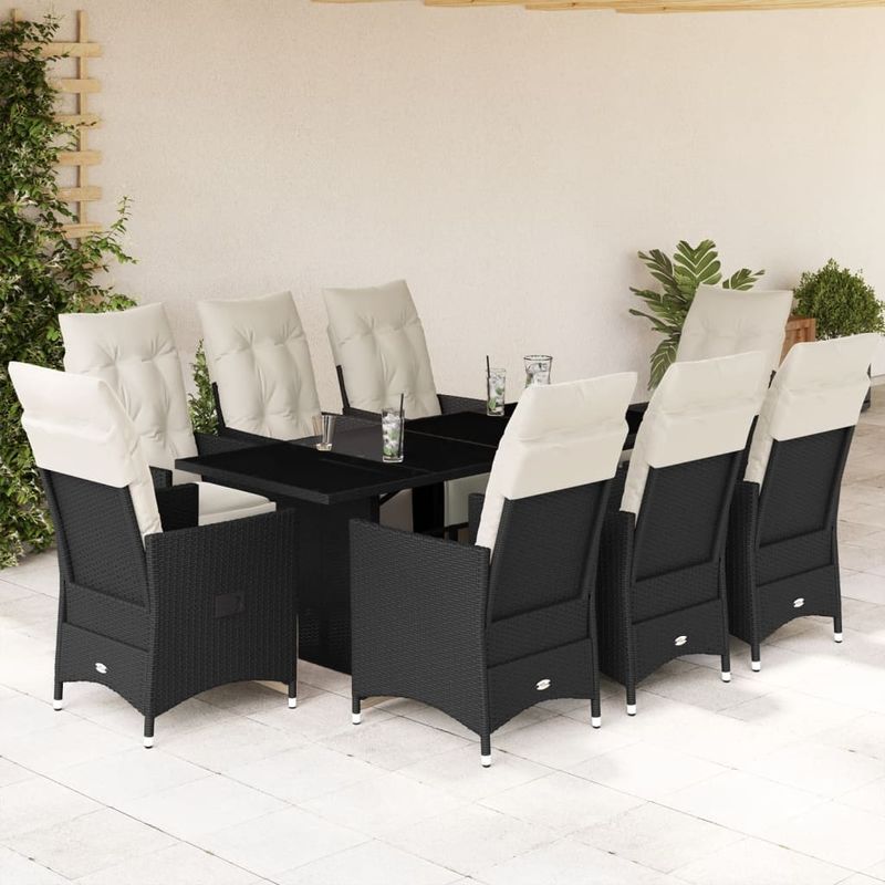 Casa si Gradina - Gradina si terasa - Mobilier exterior - Seturi mobila gradina - Set mobilier de gradina cu perne, 9 piese, negru, poliratan - Infinity.ro
