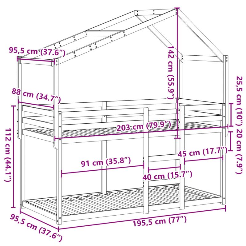 Casa si Gradina - Mobilier - Paturi si accesorii - Paturi - Pat supraetajat cu acoperis, 90x190 cm, lemn masiv de pin - Infinity.ro