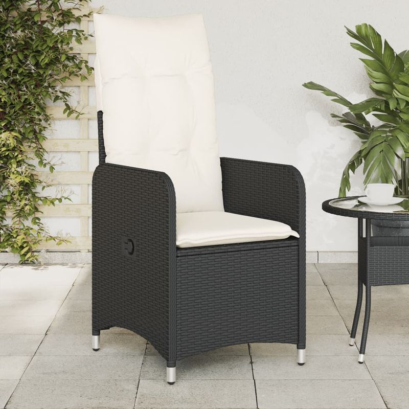 Casa si Gradina - Gradina si terasa - Mobilier exterior - Scaune si sezlonguri gradina - Scaun de gradina rabatabil cu perne, negru, poliratan - Infinity.ro