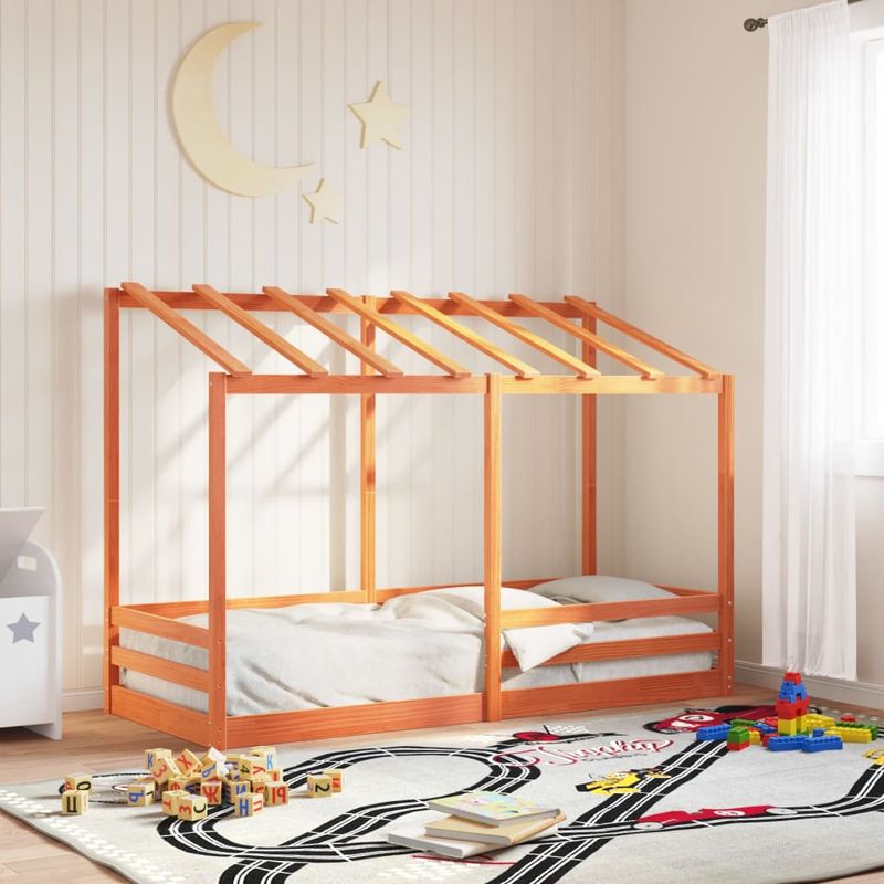 Casa si Gradina - Mobilier - Paturi si accesorii - Paturi - Acoperis pat de copii, 90x190 cm, lemn masiv de pin, maro ceruit - Infinity.ro