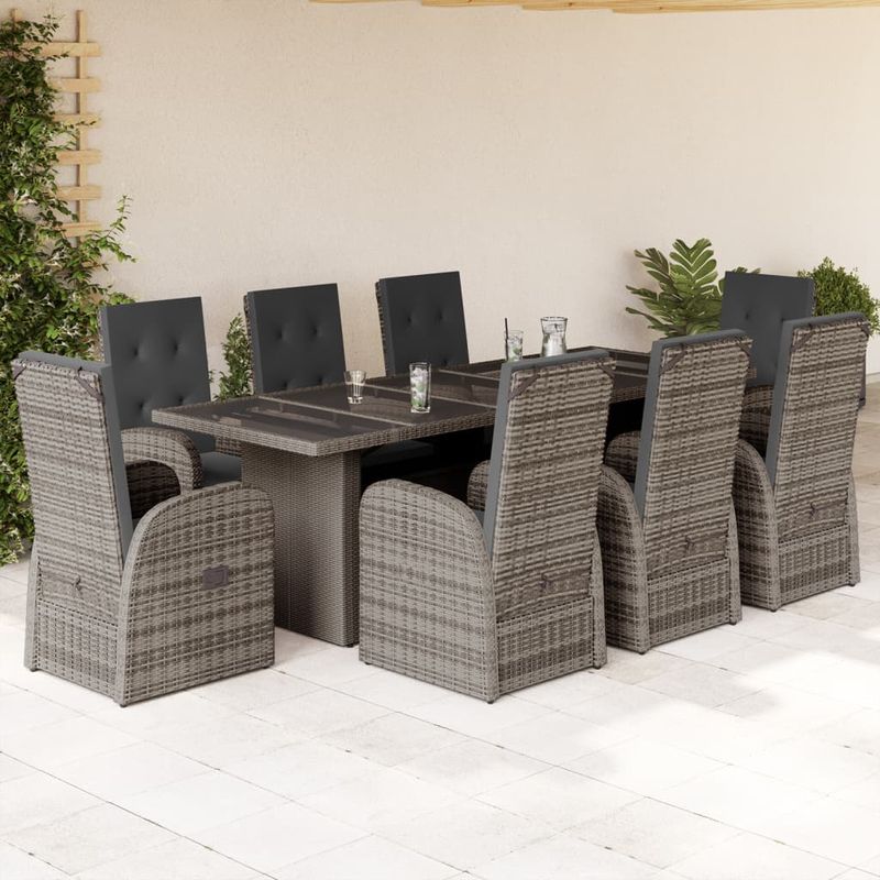 Casa si Gradina - Gradina si terasa - Mobilier exterior - Seturi mobila gradina - Set mobilier gradina cu perne, 9 piese, gri, poliratan - Infinity.ro