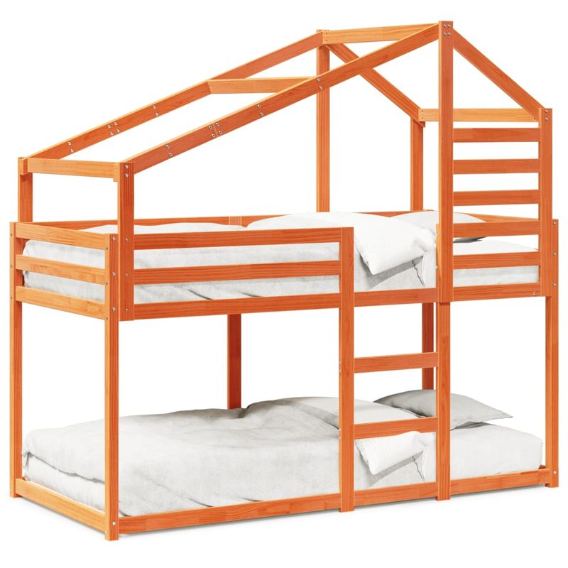 Casa si Gradina - Mobilier - Paturi si accesorii - Paturi - Pat supraetajat cu acoperis maro ceruit 90x200cm lemn masiv pin - Infinity.ro