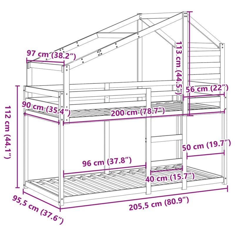 Casa si Gradina - Mobilier - Paturi si accesorii - Paturi - Pat supraetajat cu acoperis maro ceruit 90x200cm lemn masiv pin - Infinity.ro