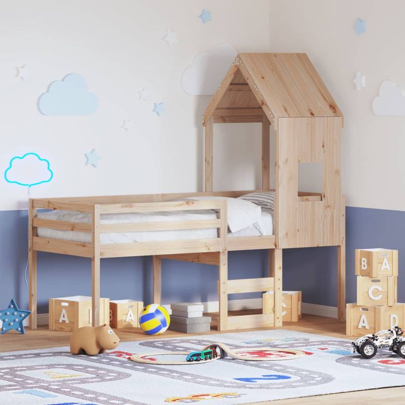 Casa si Gradina - Mobilier - Paturi si accesorii - Paturi - Pat inalt cu acoperis, 80x200 cm, lemn masiv de pin - Infinity.ro