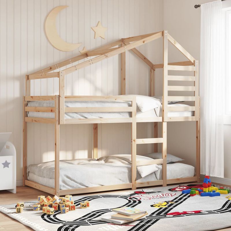 Casa si Gradina - Mobilier - Paturi si accesorii - Paturi - Pat supraetajat cu acoperis, alb, 90x200 cm, lemn masiv de pin - Infinity.ro