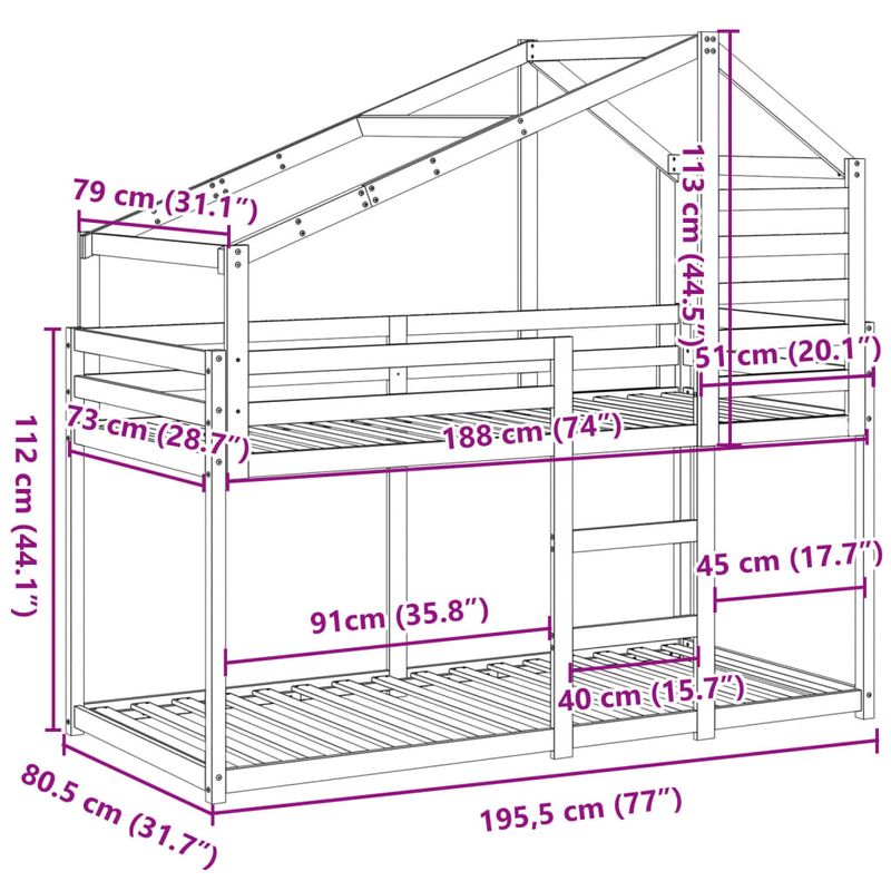 Casa si Gradina - Mobilier - Paturi si accesorii - Paturi - Pat supraetajat cu acoperis, alb, 75x190 cm, lemn masiv de pin - Infinity.ro